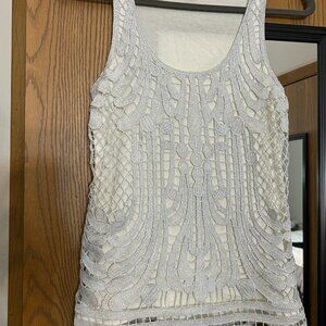 Express Shimmer Feminine Chic Women's Silver Lace Sleeveless Top Size Small